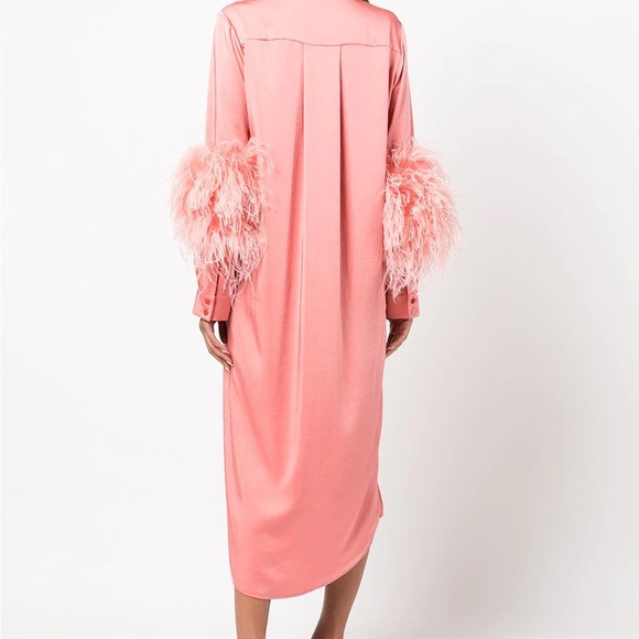 Lapointe Feather-trimmed Satin Midi Shirt Dress - Picture 4 of 12